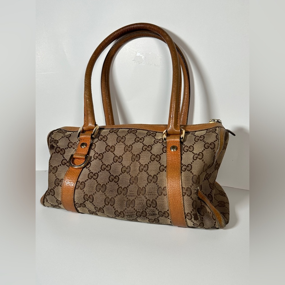 GUCCI Mini Boston Bag Abby GG Canvas BRW Distressed Designer Hand Bag Authentic - Picture 4 of 16